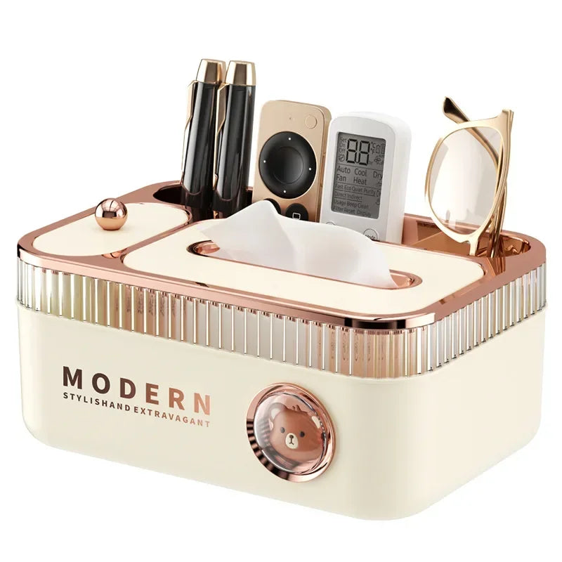 Luxury Cream Paper Towel Box Multi-Function Creative Home Living Room Tabletop Remote Controller Storage Drawer Box For Extracta