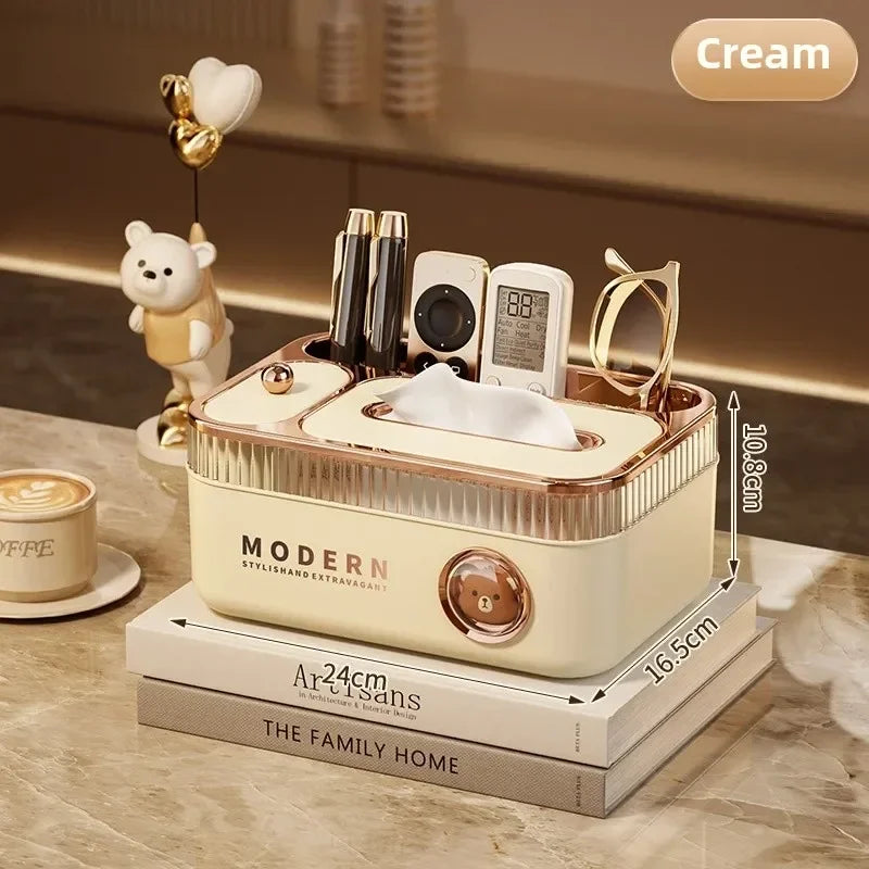 Luxury Cream Paper Towel Box Multi-Function Creative Home Living Room Tabletop Remote Controller Storage Drawer Box For Extracta