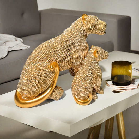 1pc Resin Mother and Cub Leopard Statue, Luxury Home Decor Figurine, Creative Bonded Family Sculpture, for Desk, Tabletop Accessory, Ideal for Various Room Types, with No Electricity Needed, for Christmas, Valentine'S Day, Mo