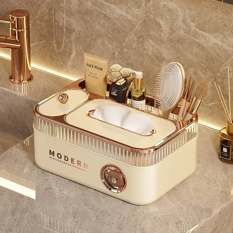 Luxury Cream Paper Towel Box Multi-Function Creative Home Living Room Tabletop Remote Controller Storage Drawer Box For Extracta