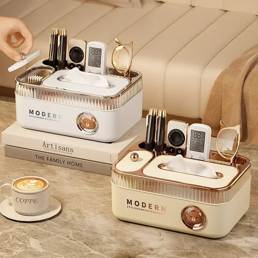 Luxury Cream Paper Towel Box Multi-Function Creative Home Living Room Tabletop Remote Controller Storage Drawer Box For Extracta